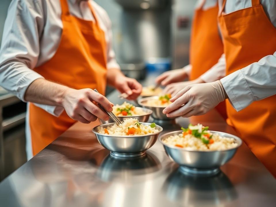 Tangy Bliss crew preparing meals at a food kiosk counter